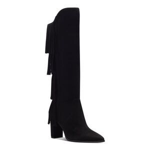 INC Womens Black Fringe Yomesa Pointed Toe Block Heel Heeled Boots 7.5 M